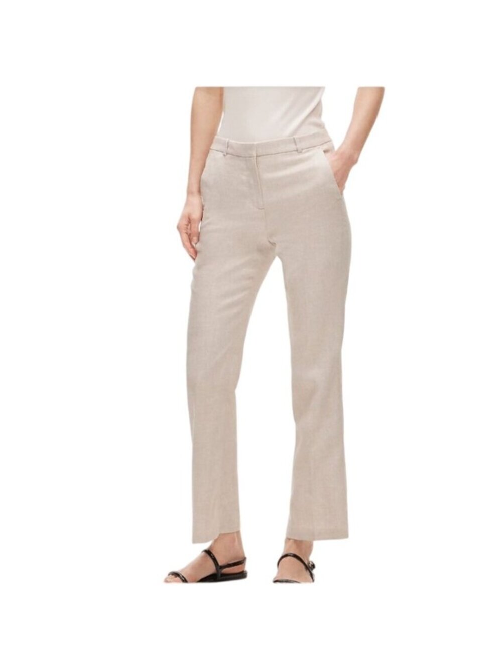J.Crew Kaya Pant Sz 00 Ivory Ankle Slim Office Cropped Workwear Stretch Linen